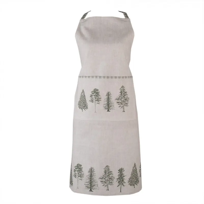 Béžová bavlněná zástěra se stromky Natural Pine Trees - 70*85 cm Clayre & Eef
