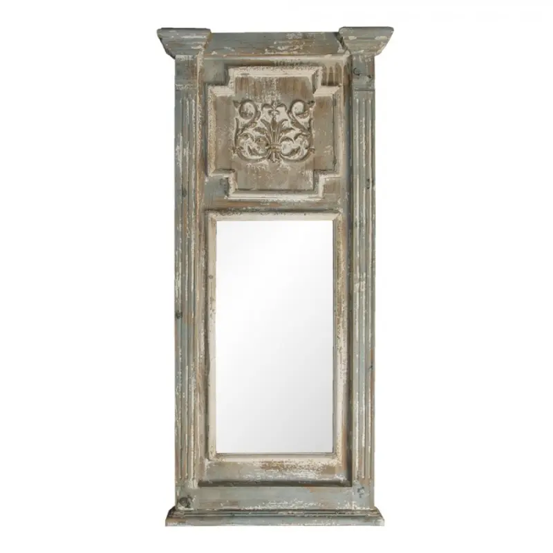 Obdelníkové zrcadlo v hnědém dřevěném rámu s patinou – 55x118 cm