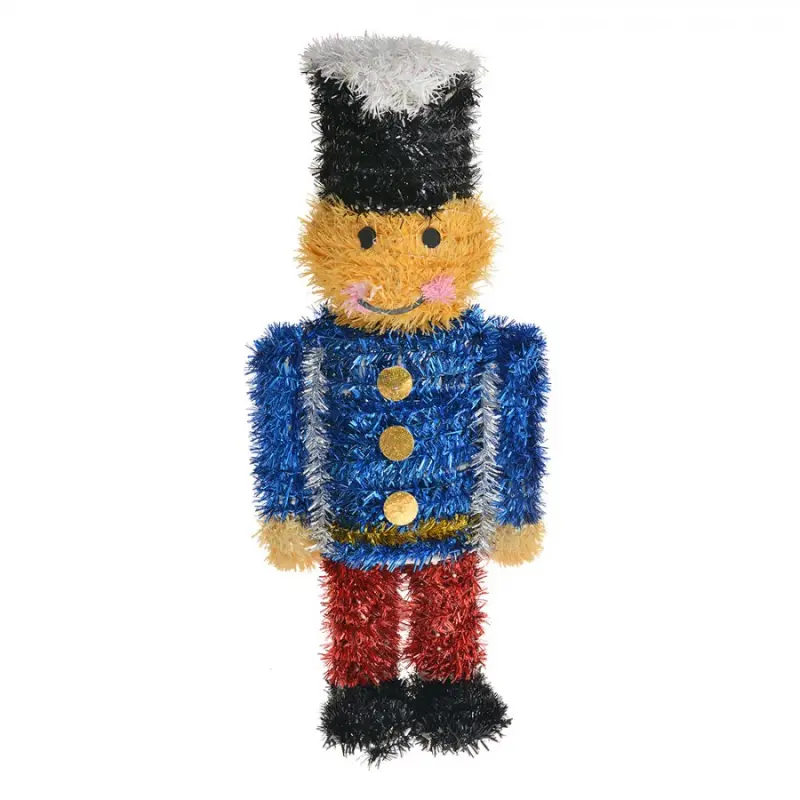 Vánoční dekorace modrý louskáček ze střapatého řetězu – 15x7x36 cm