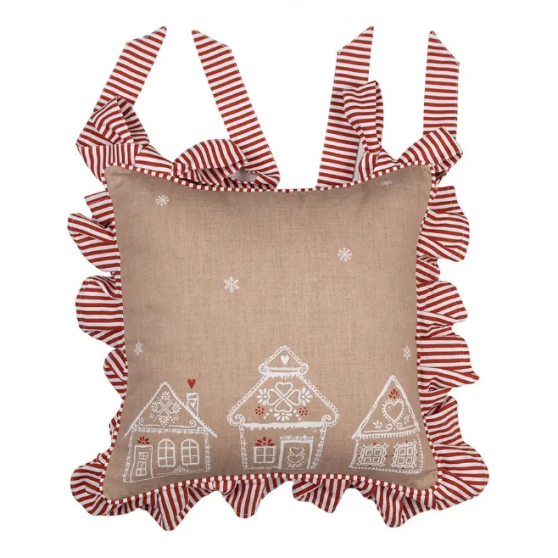 Hnědý podsedák s volánky s perníkovými chaloupkami Gingerbread Bliss - 40*40cm Clayre & Eef