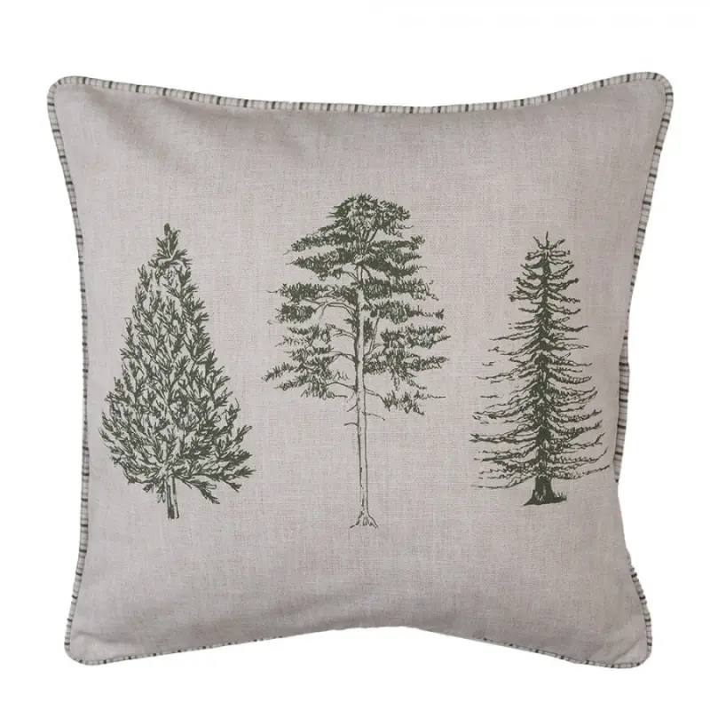 Béžový bavlněný povlak na polštář se stromky Natural Pine Trees - 40*40 cm Clayre & Eef