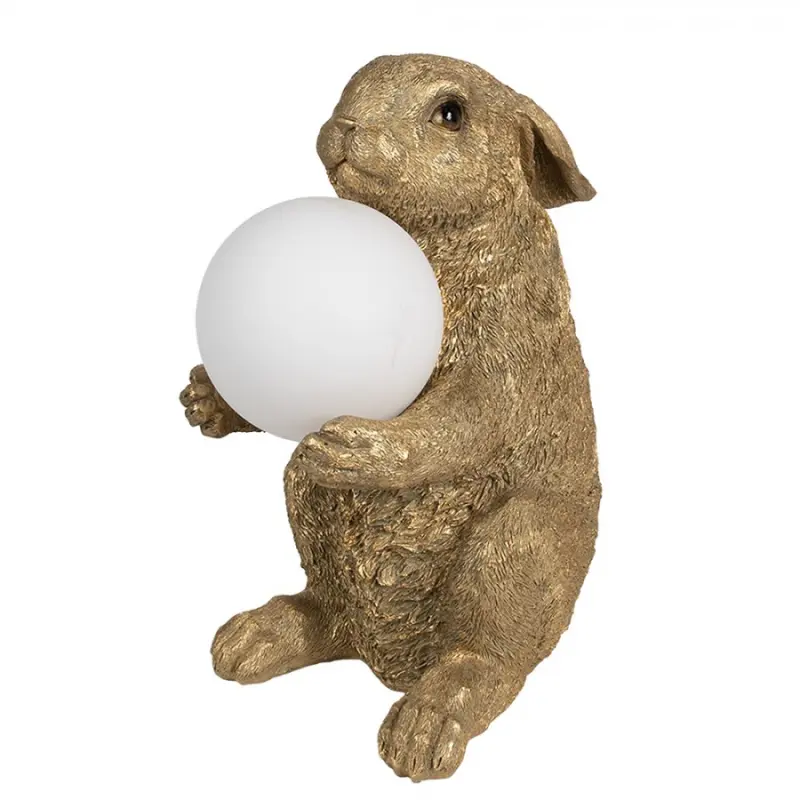 Stolní lampa ve tvaru zlatého zajíčka držícího žárovku – 27x19x35 cm