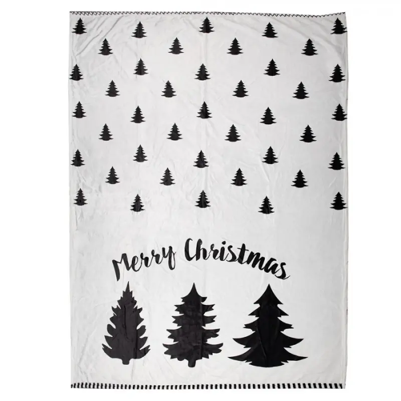 Bílý pléd / deka se stromečky Black &amp; White X-Mas – 130x170 cm