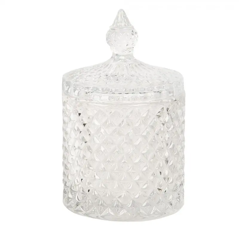 Transparentní skleněná nádoba na bonbony s víkem s broušeným povrchem Romejin XS – 8x13 cm