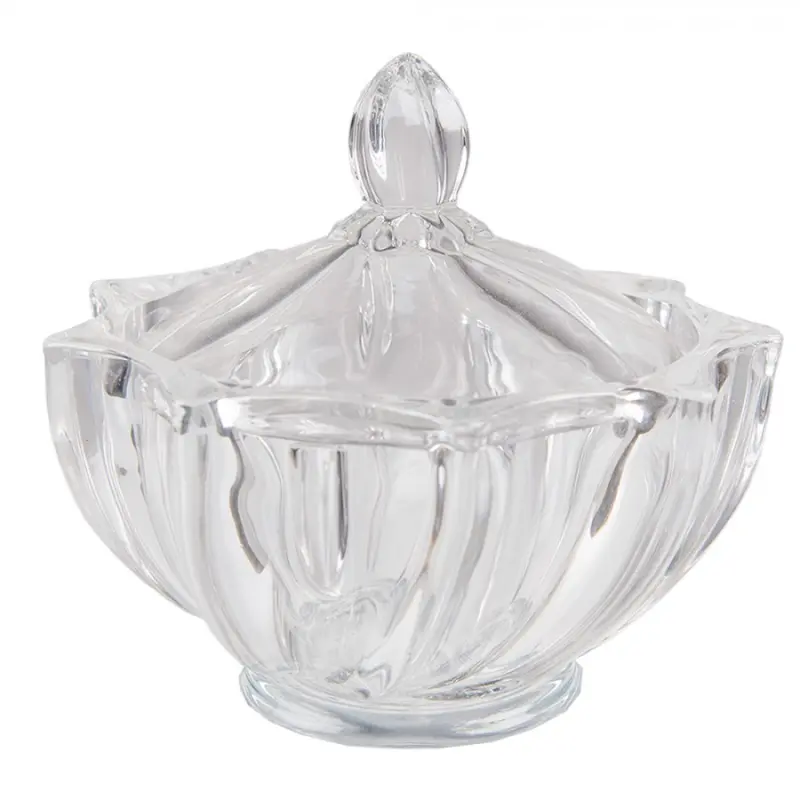 Transparentní skleněná nádoba na bonbony s víkem ve tvaru hvězdy s proužky – 12x12 cm