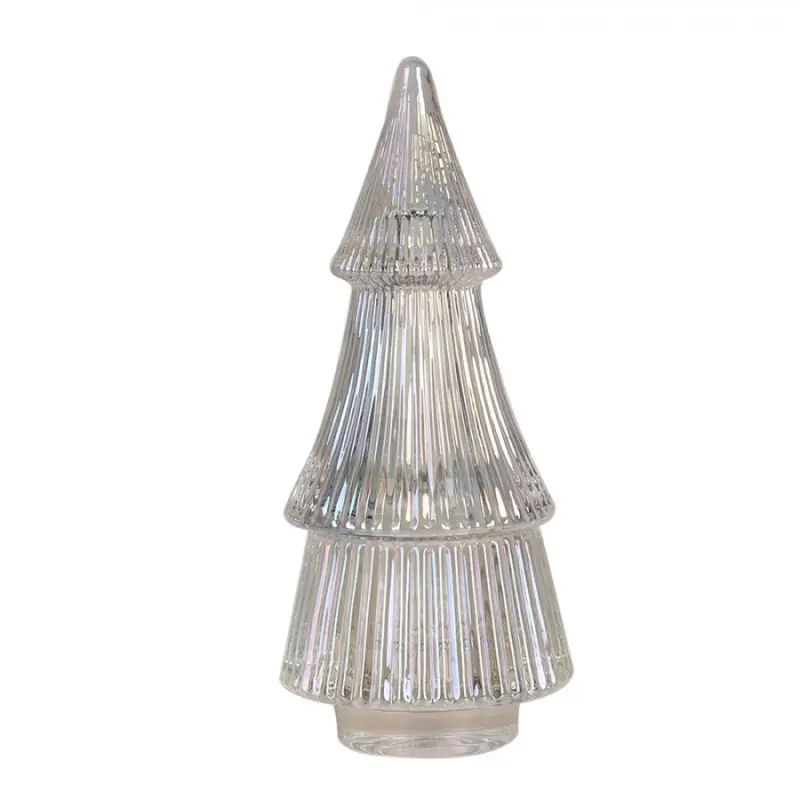 Opálová skleněná nádoba s víčkem vánoční stromeček – 7x16 cm