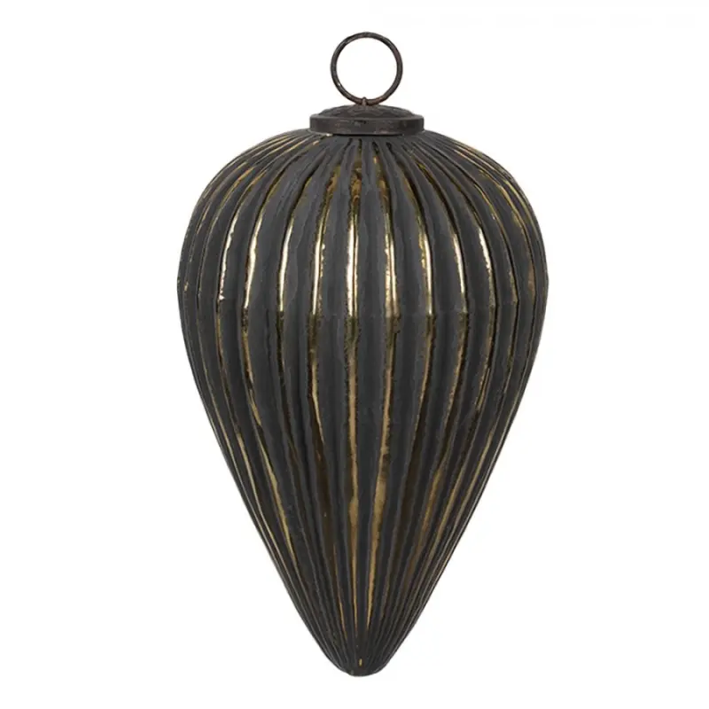 Černozlatá vroubkovaná skleněná vánoční ozdoba L - Ø 15*26 cm Clayre & Eef