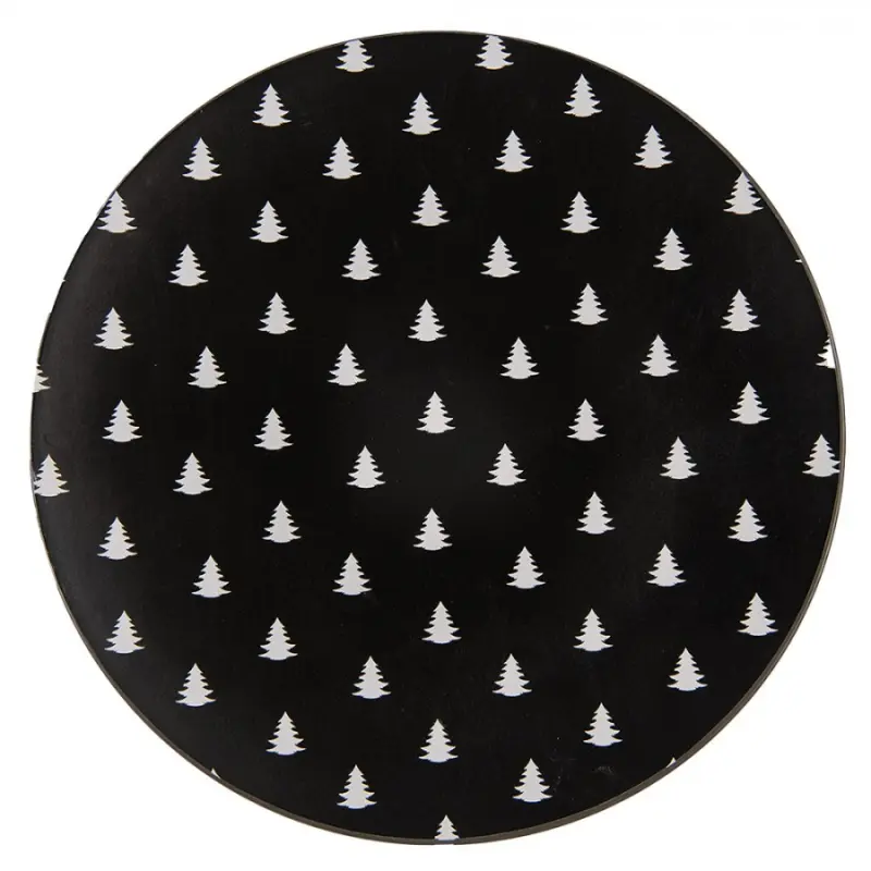 Servírovací plastový talíř černý s bílými stromečky Black & White X-Mas – 33 cm