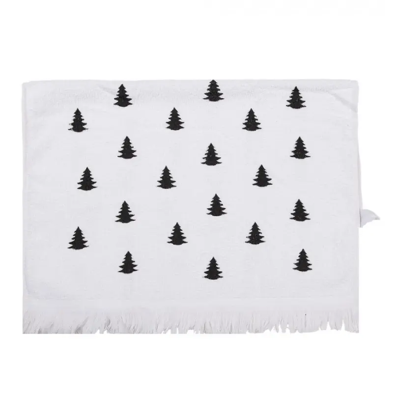 Bílý bavlněný ručník pro hosty s černými stromečkami Black &amp; White X-Mas – 40x66 cm