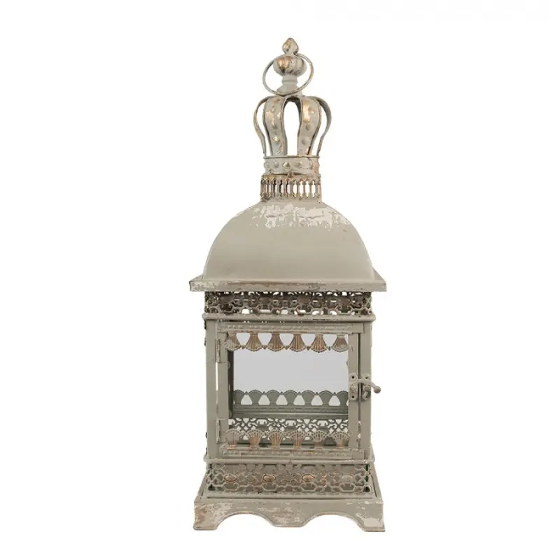 Zelenošedá dekorační zdobená lucerna Igla - 20*20*51 cm Clayre & Eef