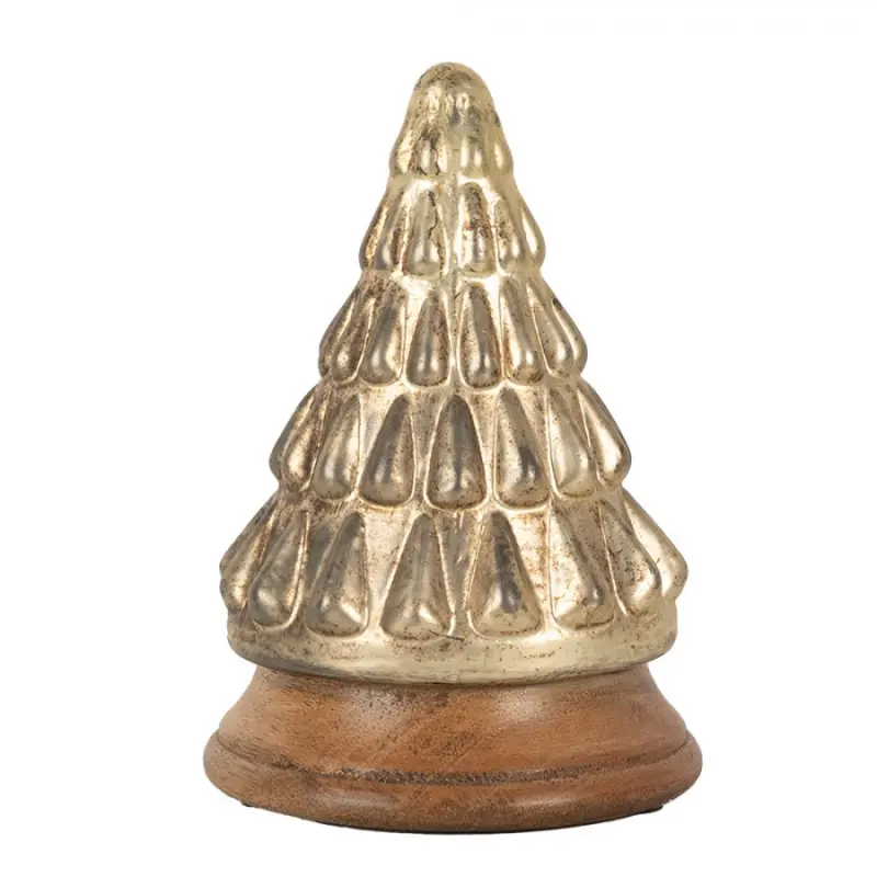 Skleněná vánoční dekorace zlatého stromečku - 13*19 cm Clayre & Eef