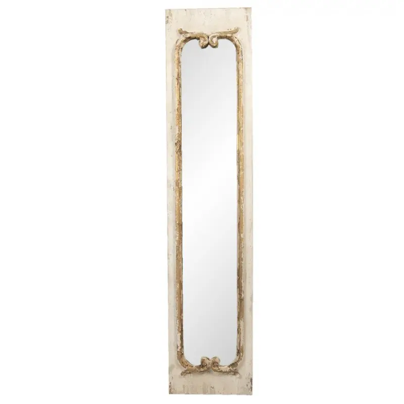 Dlouhé úzké zrcadlo v béžovém rámu s patinou – 33x149 cm