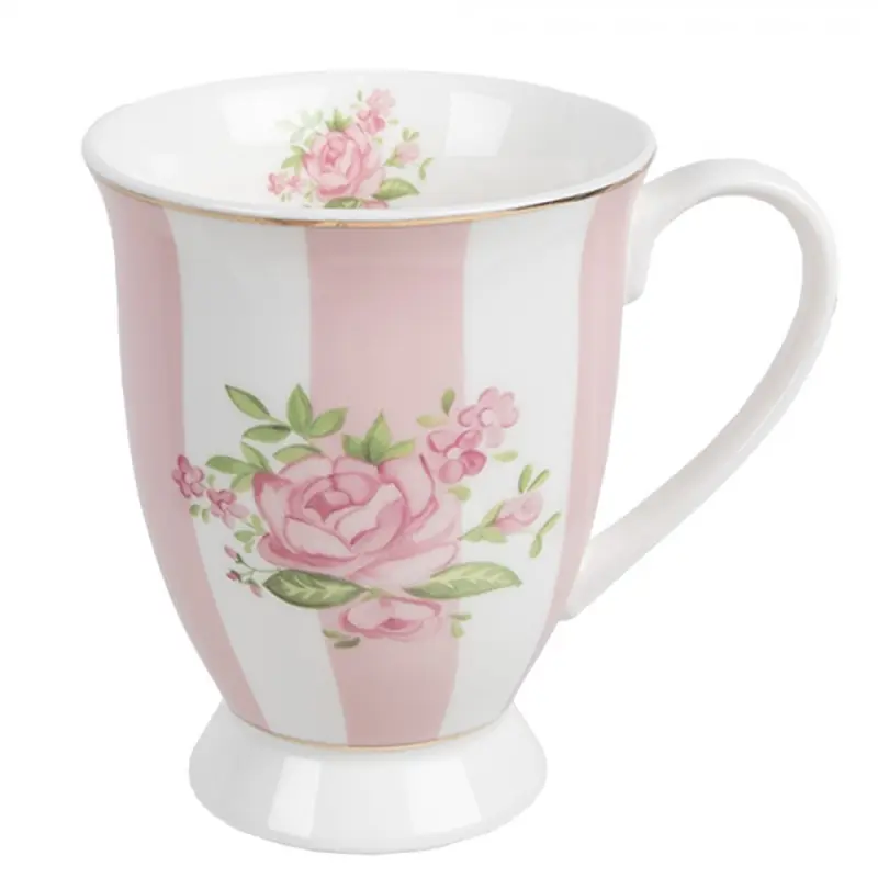 Bílo-růžový hrnek s růžičkami Sweet Roses - 12*8*10 cm / 300 ml Clayre & Eef