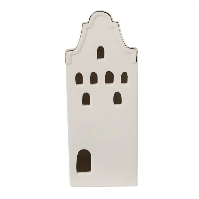 Béžový porcelánový dekorační domeček se sedmi malými okny L – 20 cm