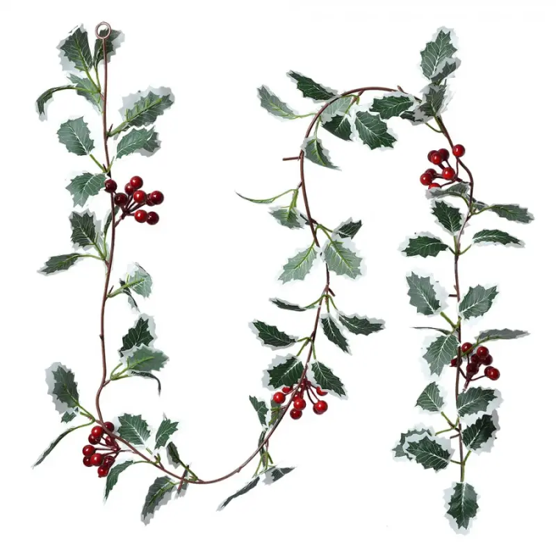 Vánoční girlanda s cesmínou se zasněženými lístky Holly – 170 cm