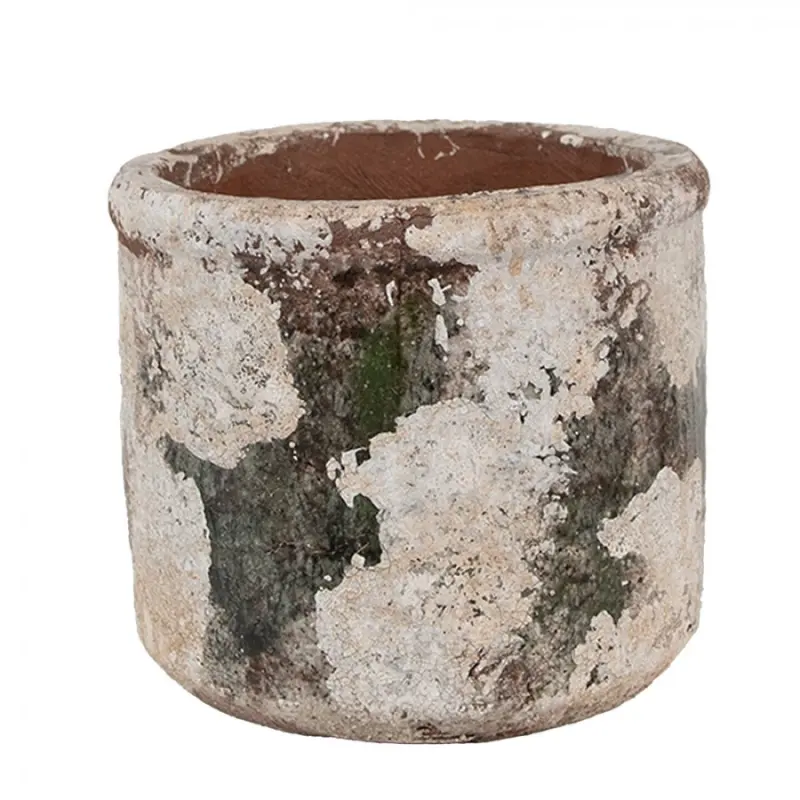 Béžovo-zelený kameninový obal na květináč s patinou Jurrien XV L – 17x15 cm