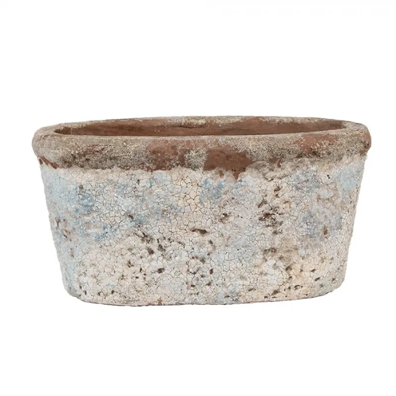 Béžovo-modrý kameninový obal na květináč s patinou Jurrien Blauw II M – 19x11x10 cm
