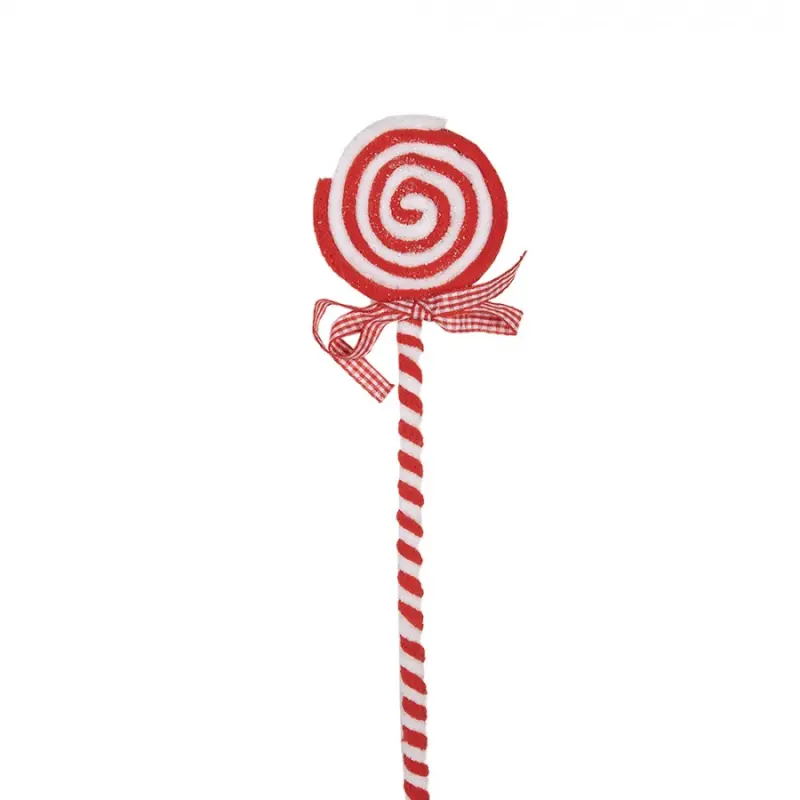 Červeno-bílá vánoční dekorace kulaté lízátko Candy Cane s mašlí – 41 cm