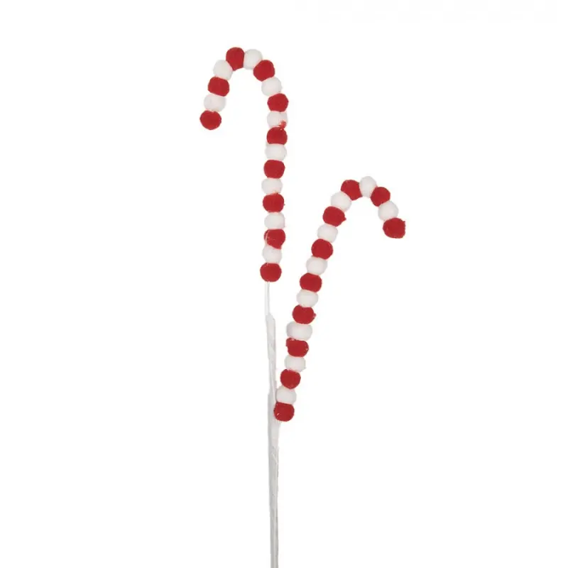 Červeno-bílá vánoční dekorace / zápich dvě lízátka Candy Cane z bambulek – 60 cm