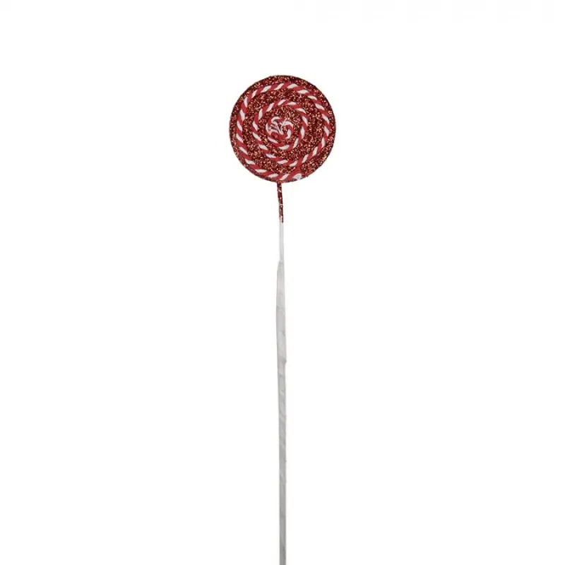 Červeno-bílá vánoční dekorace / zápich kulaté třpytivé lízátko Candy Cane – 40 cm