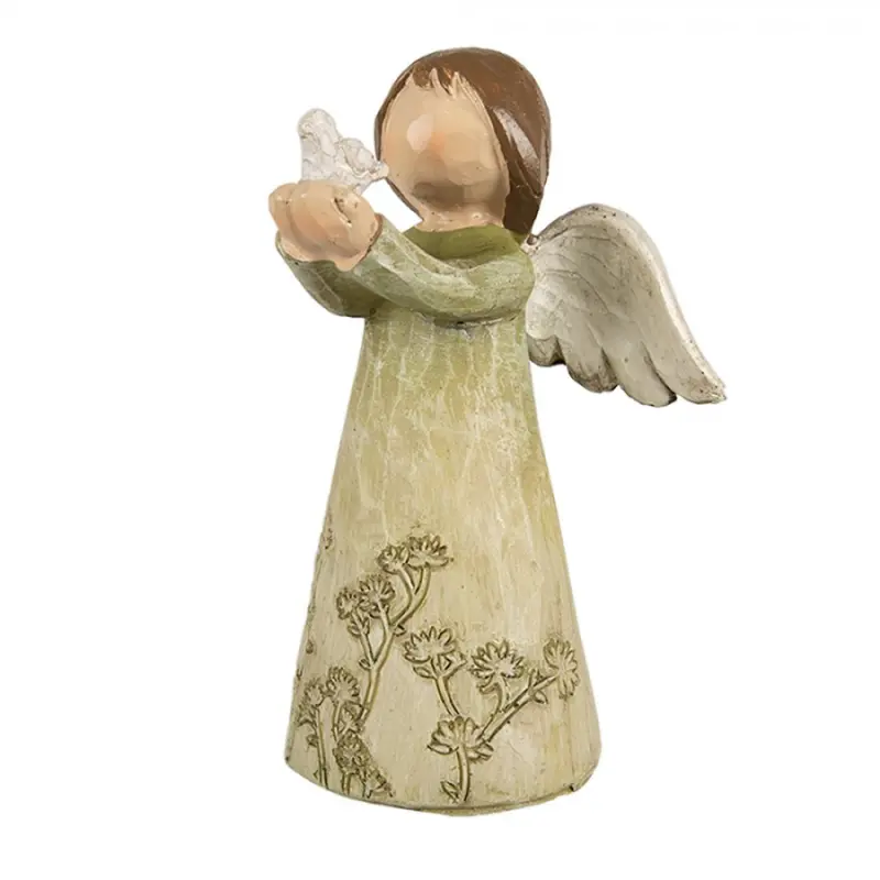 Vánoční dekorace figurka zelený andělíček s holubicí – 12 cm