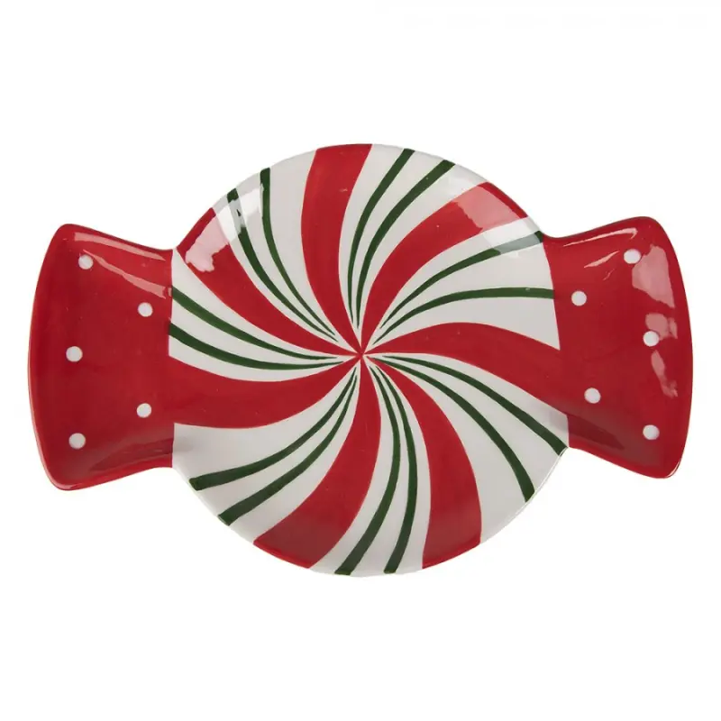 Vánoční velký talíř červený bonbon – 32x21x3 cm