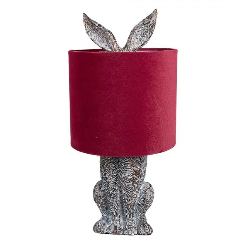 Hnědo-bílá stolní lampa králík s červeným stínidlem Konijn – 20x43 cm