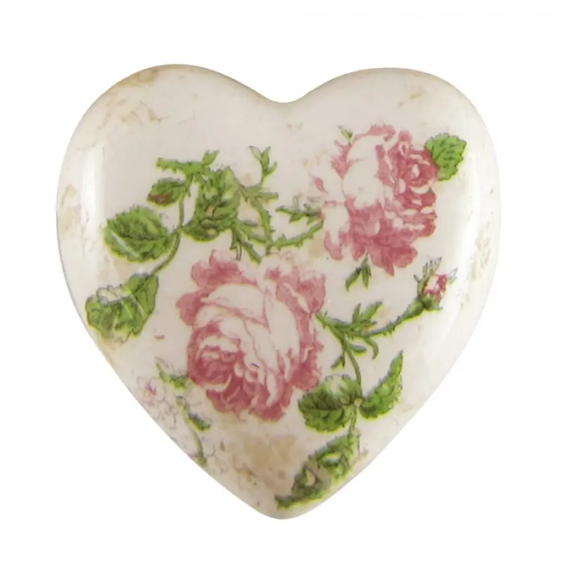 Keramické dekorační srdce s růžemi Roses M – 8x8x4 cm