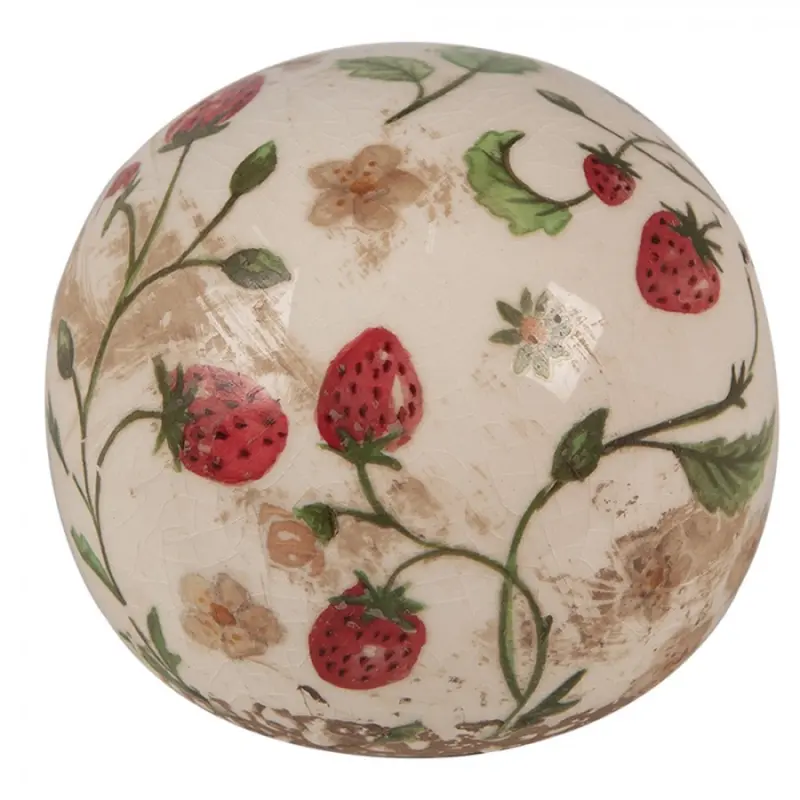 Béžová antik dekorace koule s jahůdkami Wild Strawberries - Ø 10*10 cm Clayre & Eef