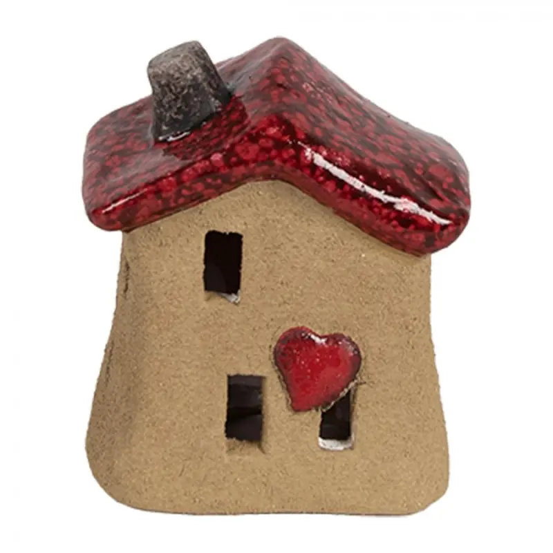 Keramický domeček na svíčku s červenou střechou a srdcem Sevrin IV – 7x6x8 cm