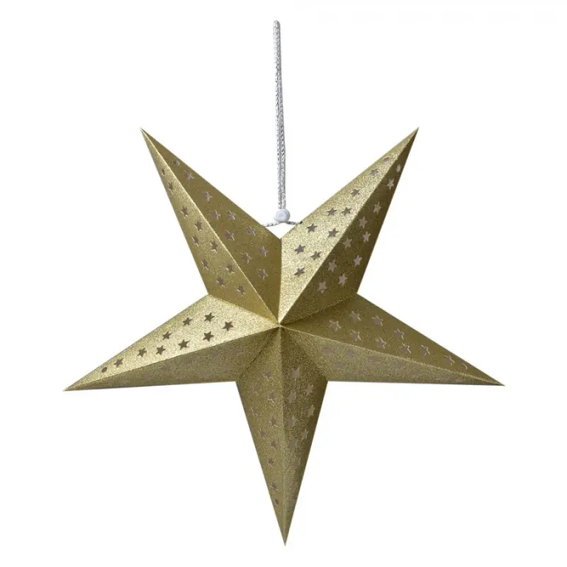 Zlatá závěsná vánoční papírová hvězda M 45x15x45 cm