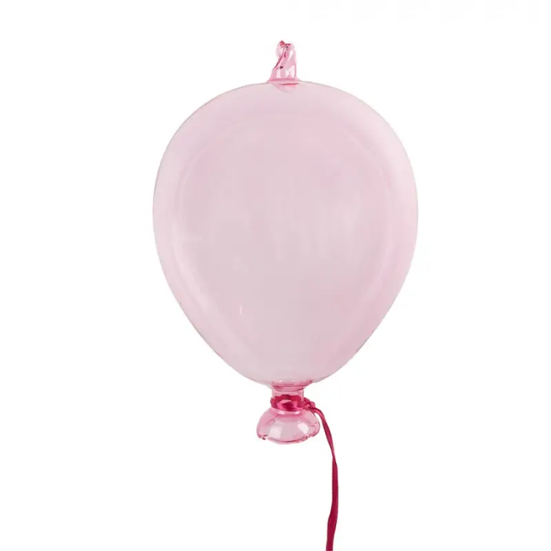 Růžová závěsná skleněná dekorace nafukovací balonek Avonturen S – 7x14 cm