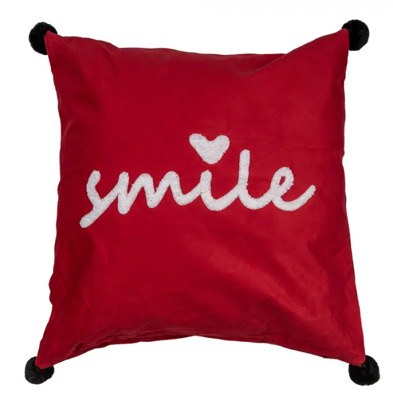 Červený povlak na polštář s nápisem Smile – 45x45 cm