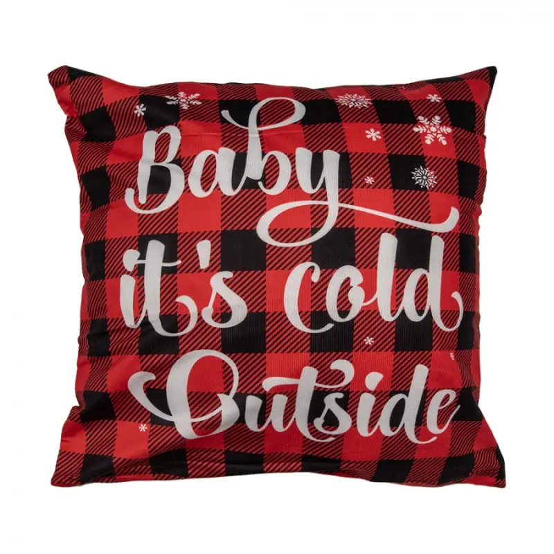 Vánoční červeno-černý povlak na polštář s nápisem Baby Its Cold Outside – 45x45 cm