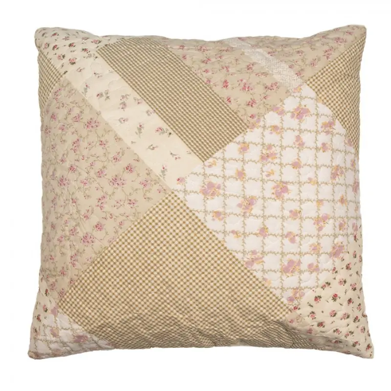 Béžový patchwork povlak na polštář s drobnými květy Selma L – 50x50 cm