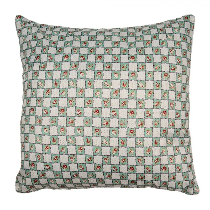 Zelený patchwork povlak na polštář s drobnými květy Selma M – 40x40 cm