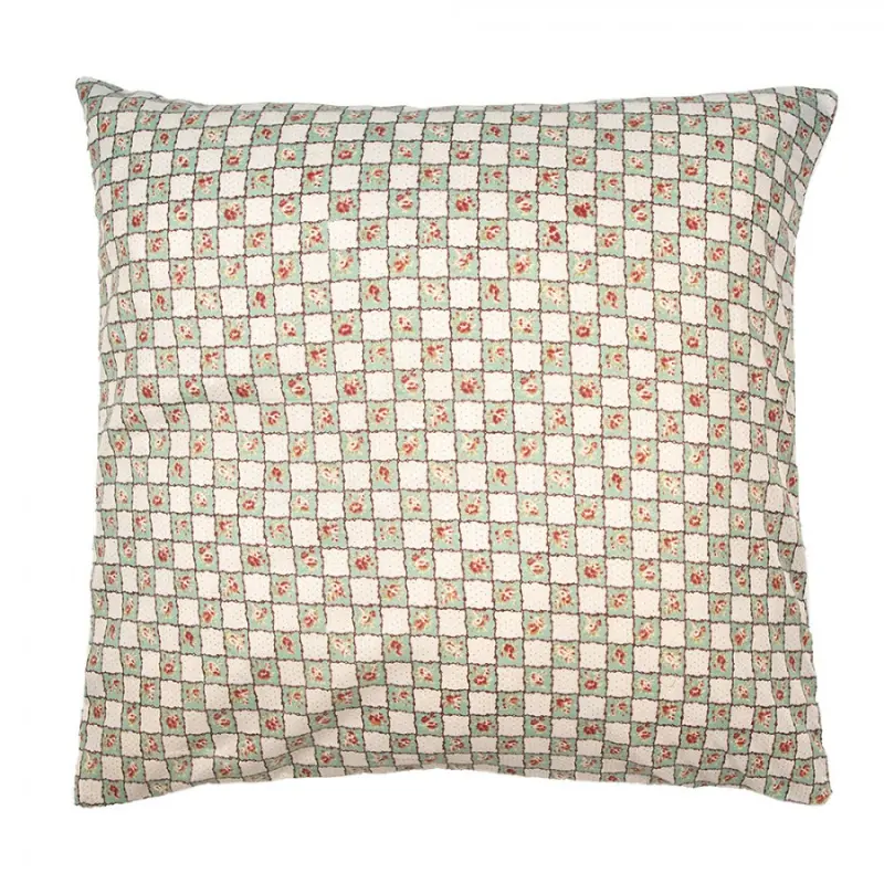 Zelený patchwork povlak na polštář s drobnými květy Selma L – 50x50 cm