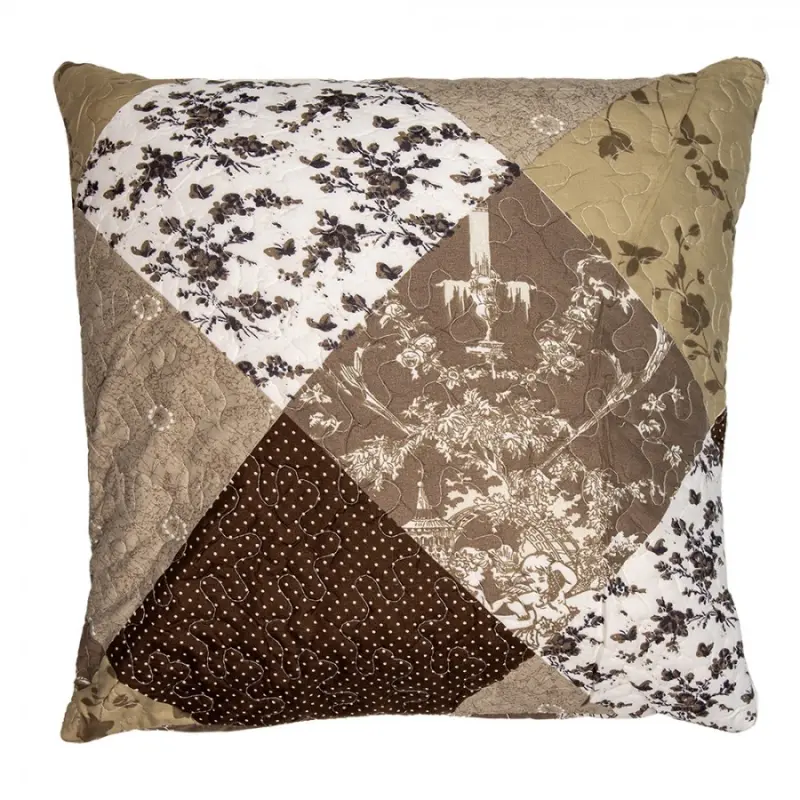 Hnědý patchwork povlak na polštář s drobnými květy Selma L – 50x50 cm