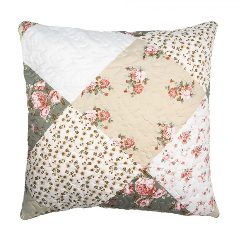 Zeleno-béžový patchwork povlak na polštář s drobnými květy Selma L – 50x50 cm