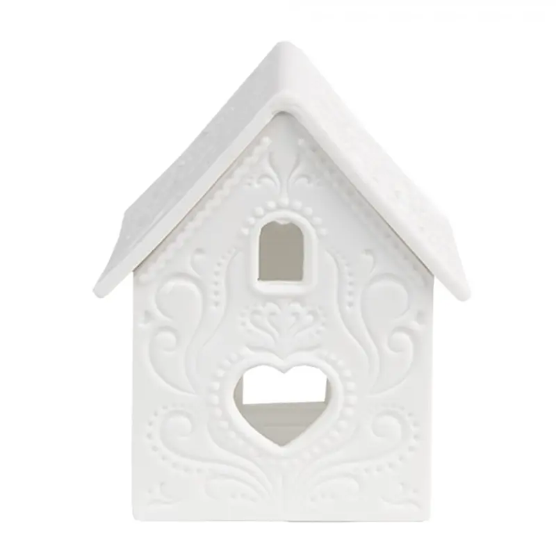 Bílý keramický domeček na čajovou svíčku Mechelen I – 7x8x9 cm