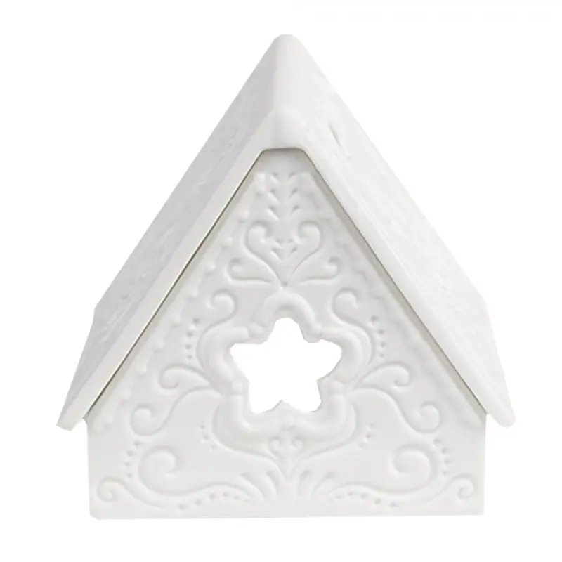 Bílý keramický domeček na čajovou svíčku Mechelen III – 8x8x8 cm