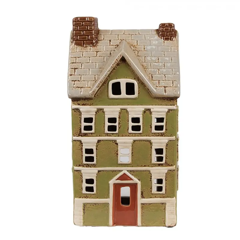 Zelený keramický domeček na čajovou svíčku Houthem II – 14x10x26 cm