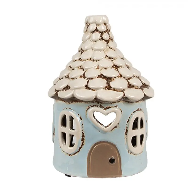 Modrý keramický svícen pohádkový domek - Ø 11*15 cm Clayre & Eef