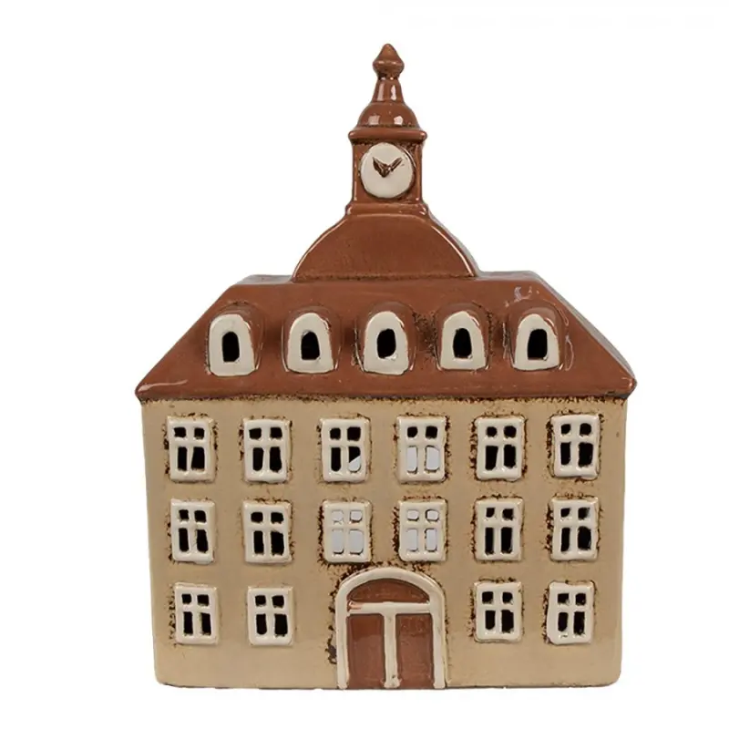 Hnědý keramický domeček na čajovou svíčku Houthem VIII – 20x10x26 cm