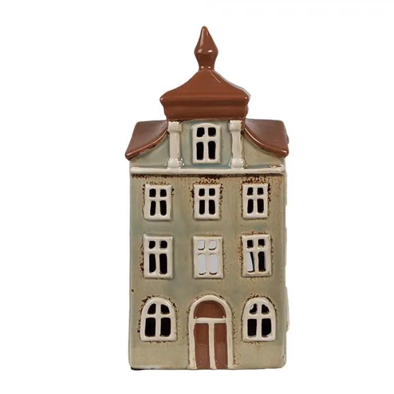 Zelenošedý keramický domeček na čajovou svíčku Houthem IX – 12x9x25 cm