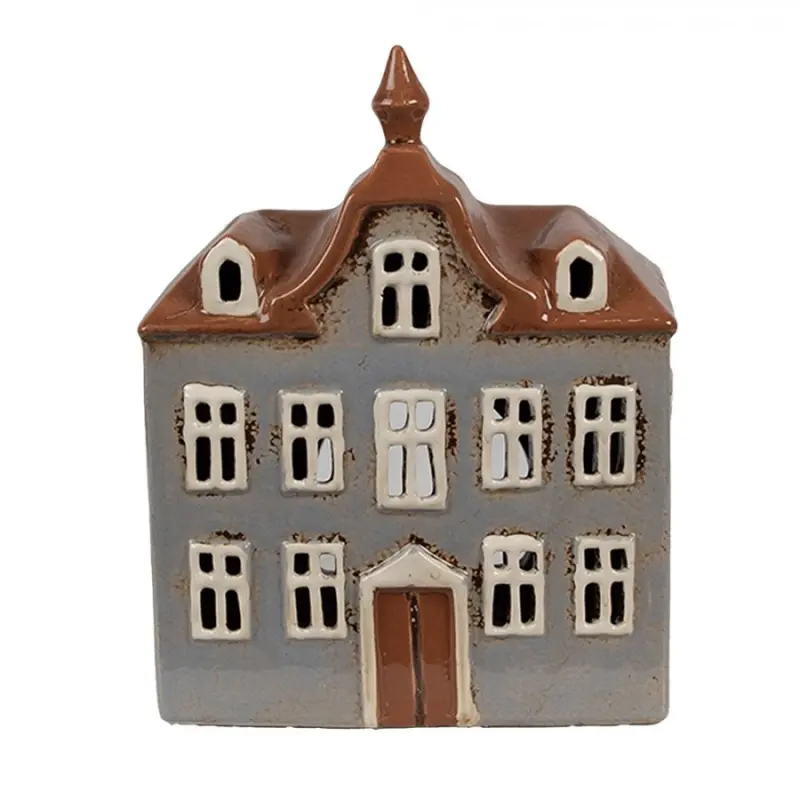 Modrý keramický domeček na čajovou svíčku Houthem XI – 16x9x20 cm