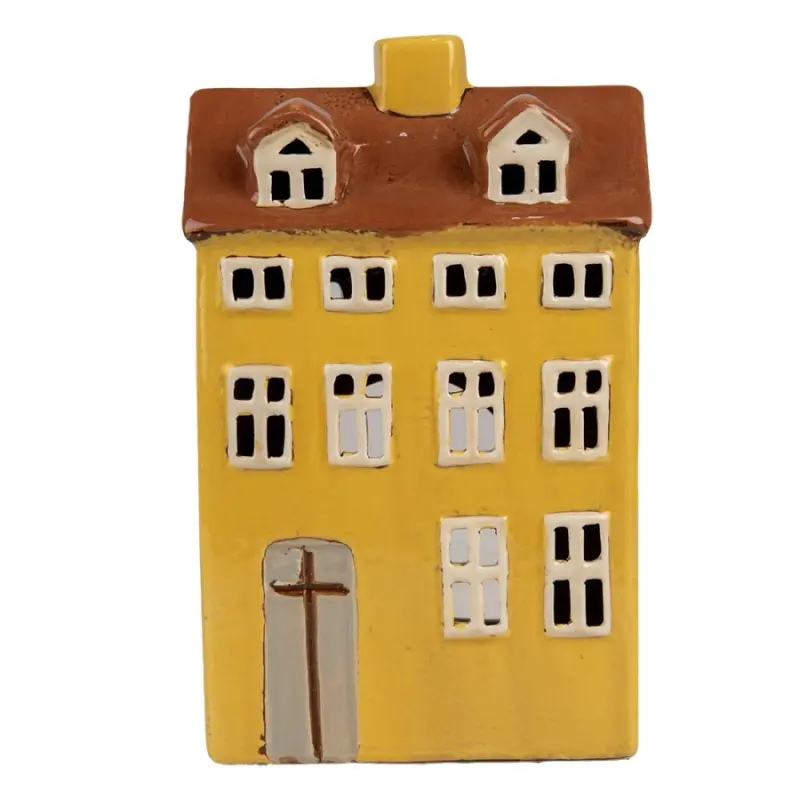 Žlutý keramický domeček na čajovou svíčku Houthem XIII – 12x8x18 cm