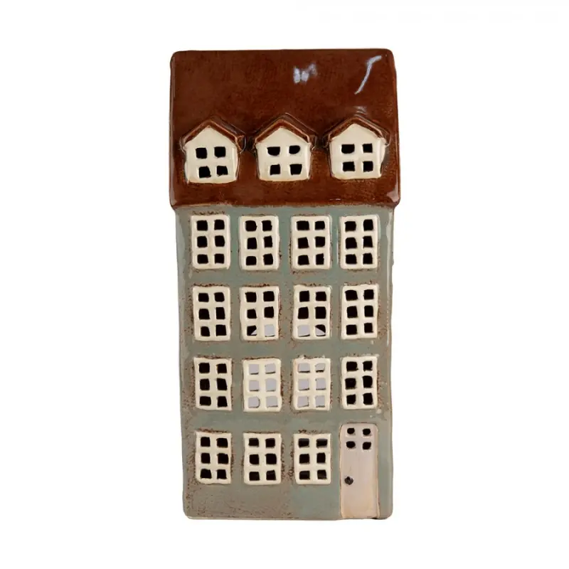 Šedý keramický domeček na čajovou svíčku Houthem XIV – 15x11x30 cm