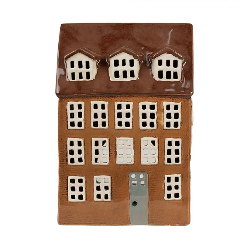 Hnědý keramický domeček na čajovou svíčku Houthem XV – 17x11x24 cm