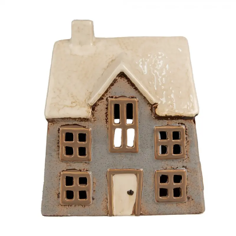 Šedý keramický domeček na čajovou svíčku Houthem XXVI – 15x10x17 cm
